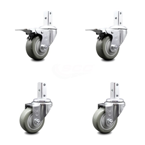 Service Caster 3 Inch Gray Poly Swivel 7/8 Inch Square Stem Caster Total Lock Brakes SCC, 2PK SCC-SQTTL20S314-PPUB-GRY-78-2-S-2 - main